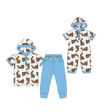 Preorder MOQ 5 pcs Each Style Easter Bunny Hoodie Blue Kids Matching Clothes