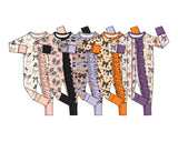 Preorder MOQ 5 pcs Each Style Halloween Pumpkin Bows Baby Sleepers Romper