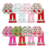 Preorder MOQ 5 Pcs Each Style Christmas Santa Green Animals Pockets Girls Set