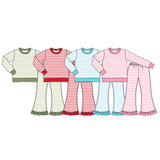 Preorder MOQ 5 pcs Each Style Stripe Dots Ruffles Girls Set Kids Matching Clothes