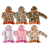 Preorder MOQ 5 pcs Fall Season Pumpkin Flower Ruffles Kids Girls Hoodie Pullover