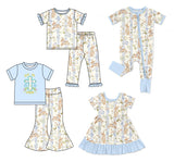 Preorder MOQ 5 pcs Each Style Easter Bunny Flower Blue Kids Matching Clothes