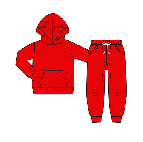 MOQ 5 pcs each style Custom Style Solid Color Ruffles Red Boy Set