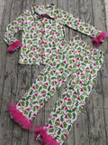 Preorder Samples GLP2648 Christmas Cartoon Pink Feather Buttons Adult Women Pajamas Set