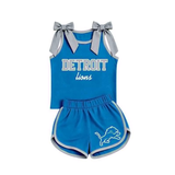 MOQ 5 pcs Custom Style School Team Mascot Bows Girls Shorts Set