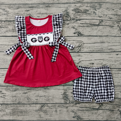 MOQ 8 pcs Custom Style Red Georgia Shorts Girl's Set
