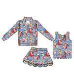 MOQ 30 pcs Custom Style Cartoon Pullover Girls Skorts 3 Pcs Set
