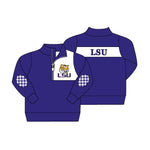 MOQ 3 pcs Custom Style LSU Teams Pullover Zipper Shirt Top Boy