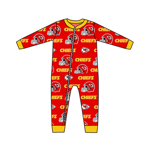 MOQ 8 pcs Custom Style CHIEFS KC Red Baby zip romper