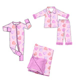 Preorder MOQ 5 pcs Each Style Valentine's Love Stripe Pink Purple Kids Matching Clothes