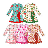 Preorder MOQ 5 pcs Each Style Christmas Santa Bows Yoga Scallop Edge Girl's Dress-2026.8.28