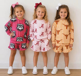 MOQ 5 pcs Custom Style School Team Mascot Stripe Kids Girls Shorts Set