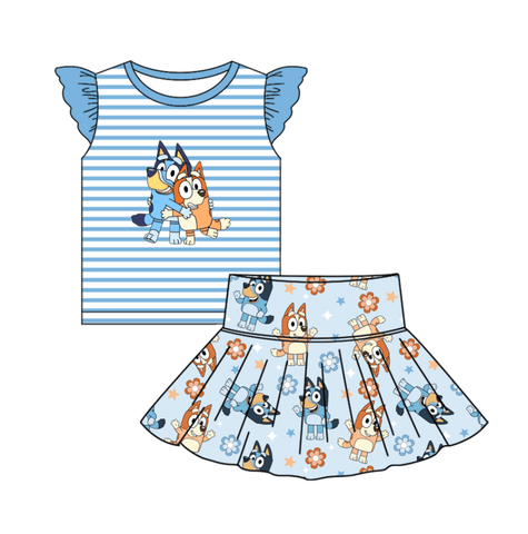 MOQ 8 pcs each style Custom Style Cartoon Blue Girls Skirt Set