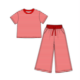 MOQ 5 pcs Custom Style Team Stripe Girls Wide Leg Outfits