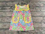 GSD0391 Summer Garden Flower prints Flower Sleeveless Yellow Pockets Girl's Dress