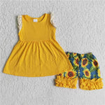 SALE A10-24 Baby Girl Sunflower Lace Yellow Shorts Set