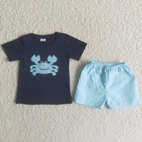 SALE A16-14 Embroidery Crab Boy's Shorts Set