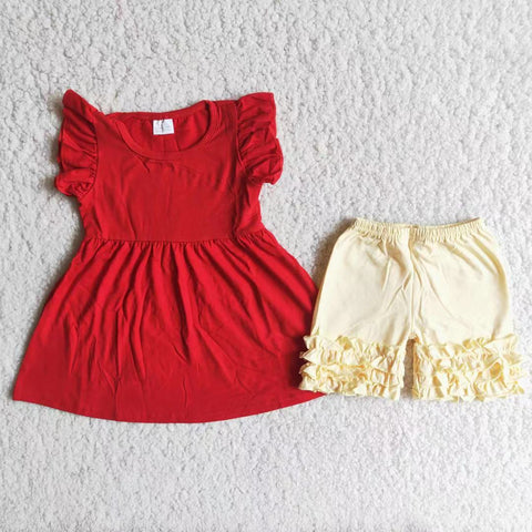 SALE A17-1 Red Cotton Girl's Shorts Set