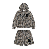 MOQ 5 pcs Custom Style School Team Camo Boy Hoodie Shorts Set