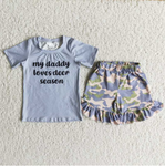 SALE B11-22 My daddy loves deer Season Camo Girl's Shorts Set