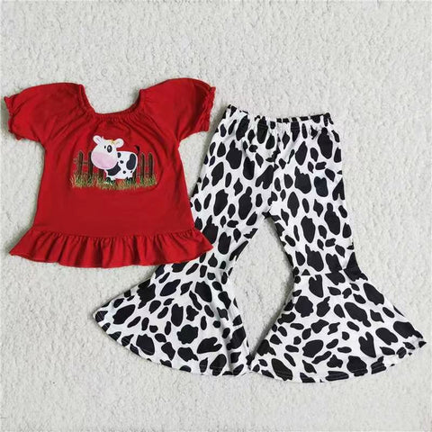 SALE B18-13 Farm Cow Red Girl's Set