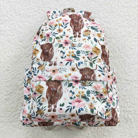 BA0007 Fashion Cow Pink Flower Backpack Bag