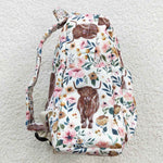 BA0007 Fashion Cow Pink Flower Backpack Bag