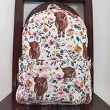 BA0007 Fashion Cow Pink Flower Backpack Bag