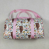 BA0008 Fashion Cow Pink Flower Duffle back Bag