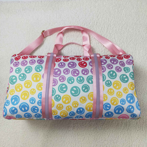 BA0068 Smiley Face Colorful Pink Duffle Bag