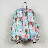 BA0081 Cow Flower Blue Backpack Bag