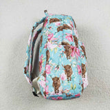 BA0081 Cow Flower Blue Backpack Bag