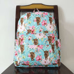 BA0081 Cow Flower Blue Backpack Bag