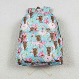 BA0081 Cow Flower Blue Backpack Bag