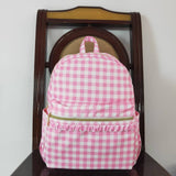 BA0086 Pink Ruffles Plaid Backpack Bag