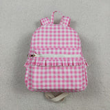 BA0086 Pink Ruffles Plaid Backpack Bag