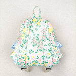 BA0097 Blue Plaid Floral Flower Pink Backpack Bag