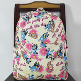 BA0112 Cartoon Blue Dog Flower Backpack Bag