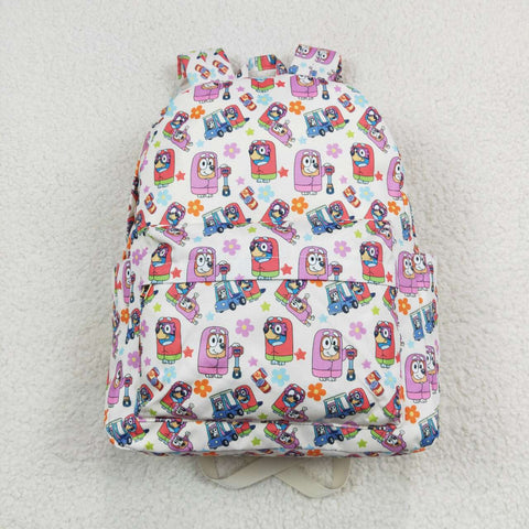 BA0186 Cartoon Flower Blue Dog Backpack Bag