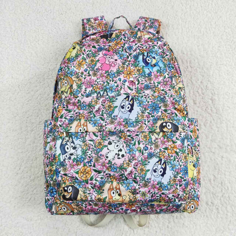 BA0188 Cartoon Flower Blue Dog Backpack Bag