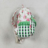 BA0218 Flower Green Plaid Kids Backpack Bag