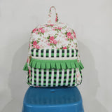 BA0218 Flower Green Plaid Kids Backpack Bag