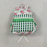 BA0218 Flower Green Plaid Kids Backpack Bag