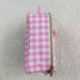 BA0283 Pink Plaid Lunch Box Bag 8.5*8*3 inches