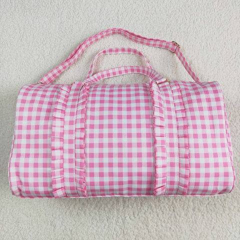 BA0302 Pink Plaid Ruffles Duffle Bag
