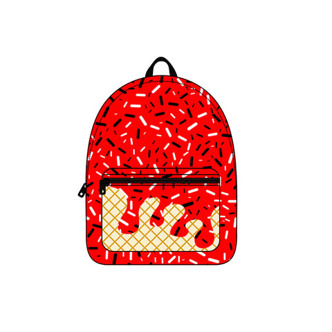 Preorder BA0337 Ice Cream Drip Sprinkles Red Kids Backpack Bag