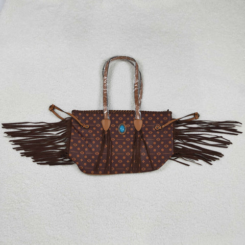 US Warehouse BA0374 Women's Tassel Western Turquoise Bag Leather Handbag