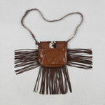 US Warehouse BA0375 Western Cow Tassel Brown Leather Bag