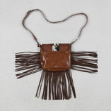 US Warehouse BA0375 Western Cow Tassel Brown Leather Bag