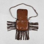 US Warehouse BA0375 Western Cow Tassel Brown Leather Bag